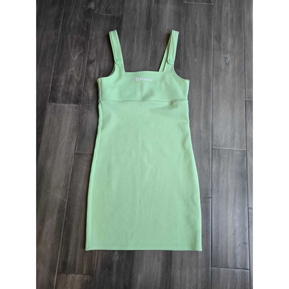 Zara x Lotto Lime Green Mini Dress Sporty Square Neck Pique Logo Womens Small